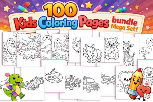 Download 100 Kids Coloring Pages Bundle Mega Set - Kids coloring pages Collection